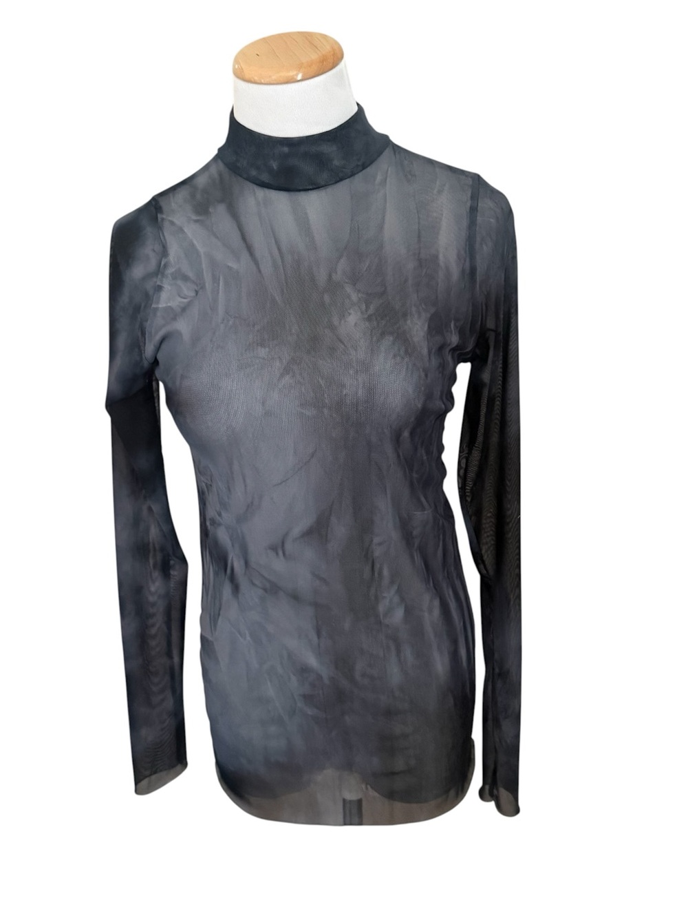 Willow & Root Sheer Mesh Long-Sleeve Mock Neck Top
